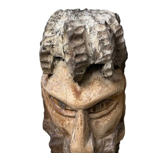 Carved Wood Man Dreadlocks Beard Bust Head Rastafari Brown Sculpture Folk Art - Picture 6 of 6